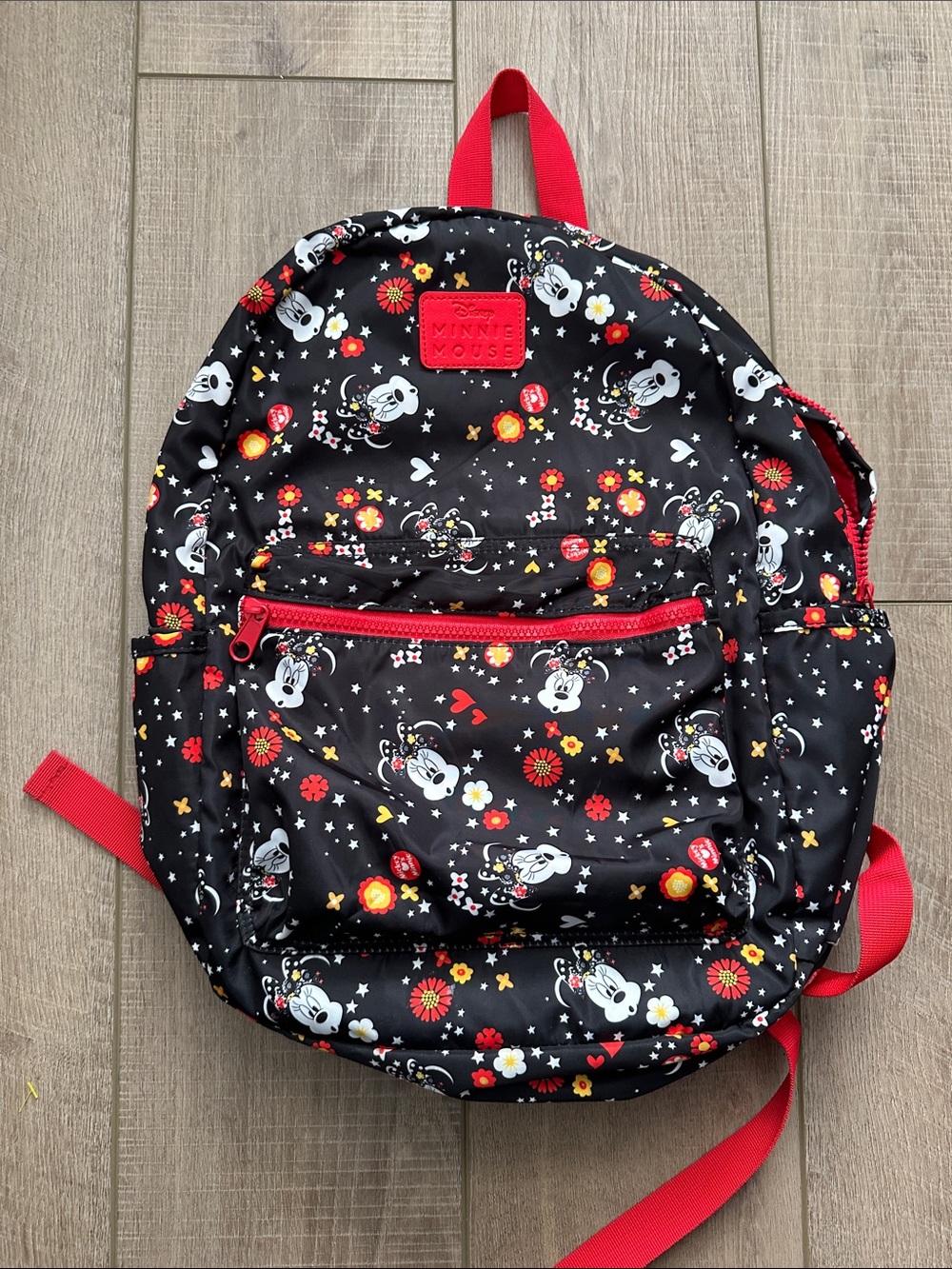 Disney Minnie Mouse Black and Red Kids Backpack with Floral Print